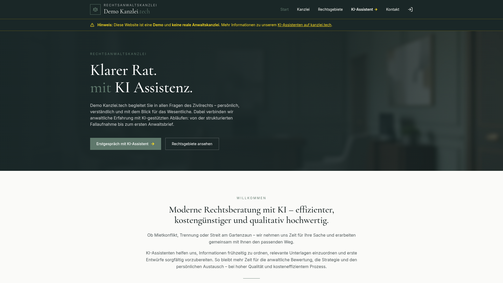 Screenshot der Demo-Website demo.kanzlei.tech